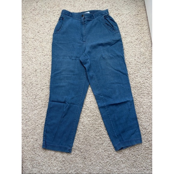 vintage Pants - Stephanie Koret Pants Medium Blue High Rise Elastic Waist Straight Leg Denim